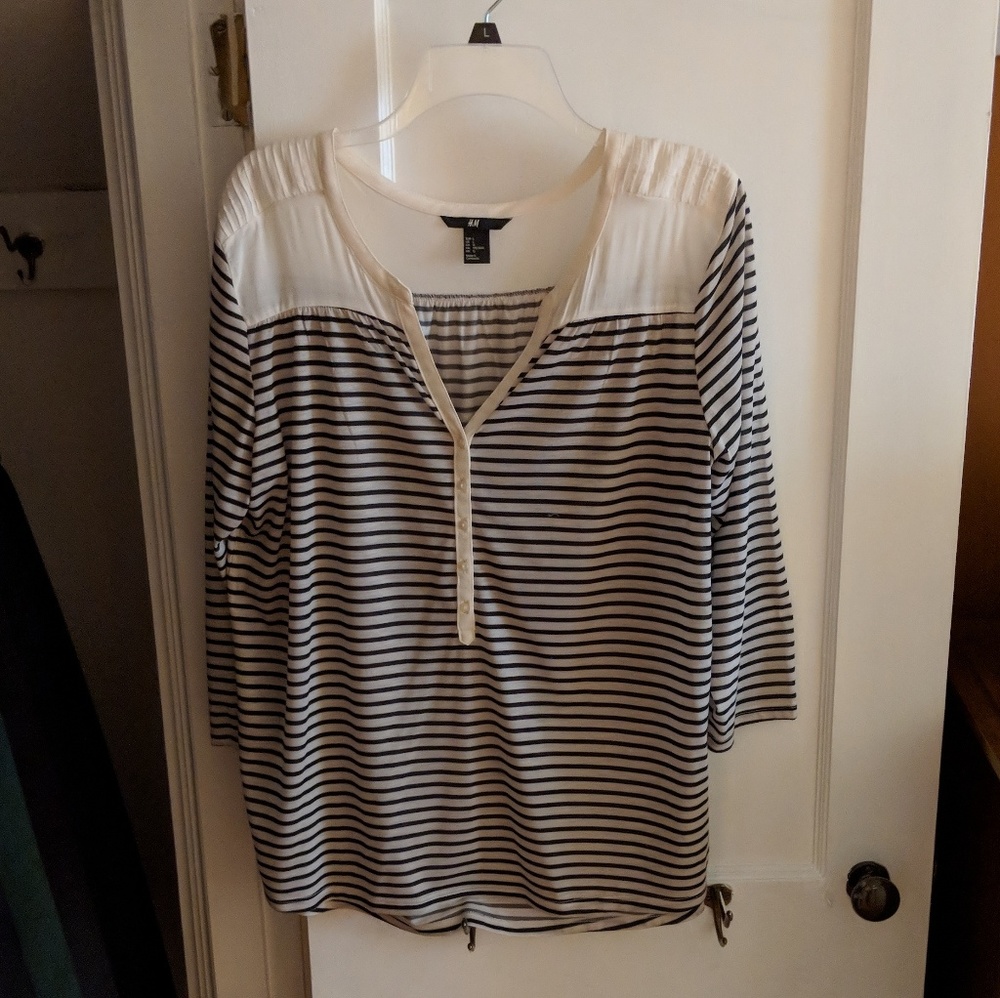H&M striped 3/4 sleeve blouse shirt, large